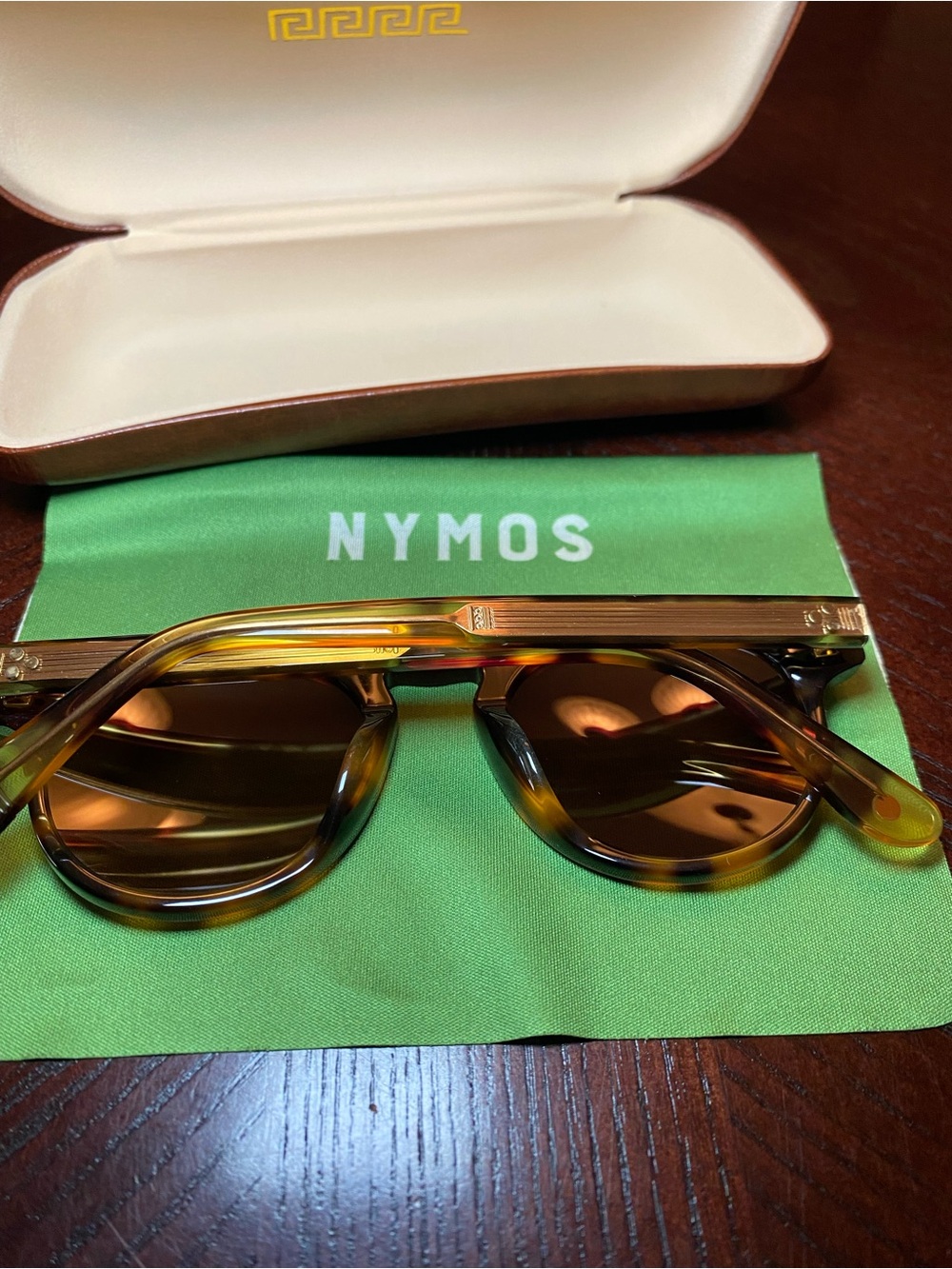 NYMOS Tortoise Shell Sunglasses with gold accents, cleaning cloth and case - Picture 9 of 15